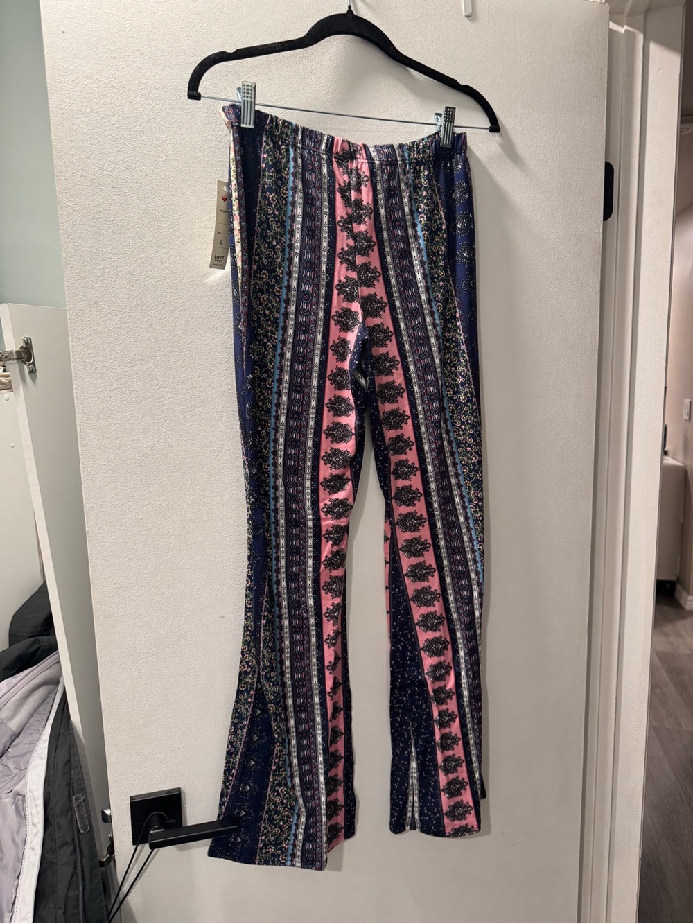 Women’s Patterned Flare Pants in Pink and Navy